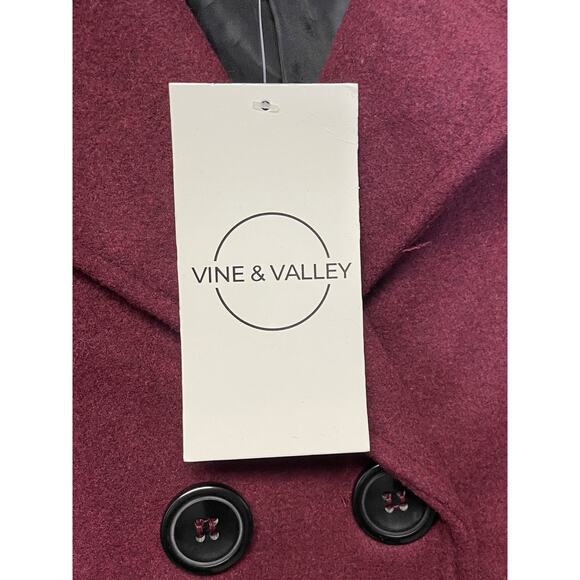 Vine & Valley Coat Womens Small Wine Red Double Breasted Peacoat Long Jacket New - Picture 8 of 10